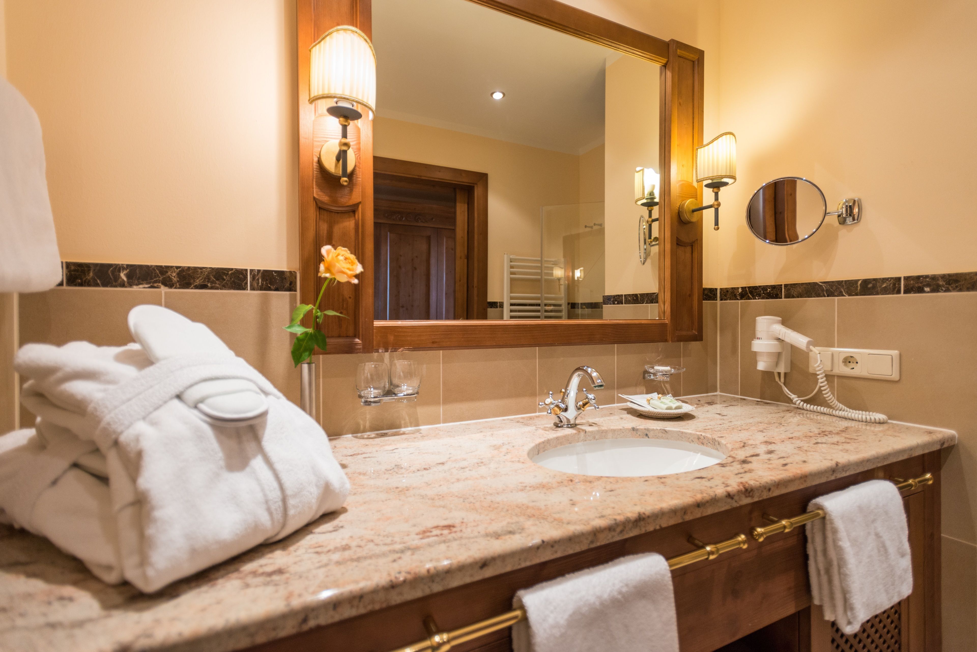 superior double room | bathroom | deep-soaking bathtub, free toiletries, hair dryer, dressing gowns