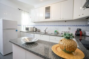 Appartamento, 1 camera da letto, balcone, vista mare parziale | Cucina privata | Frigorifero, microonde, forno, piano cottura