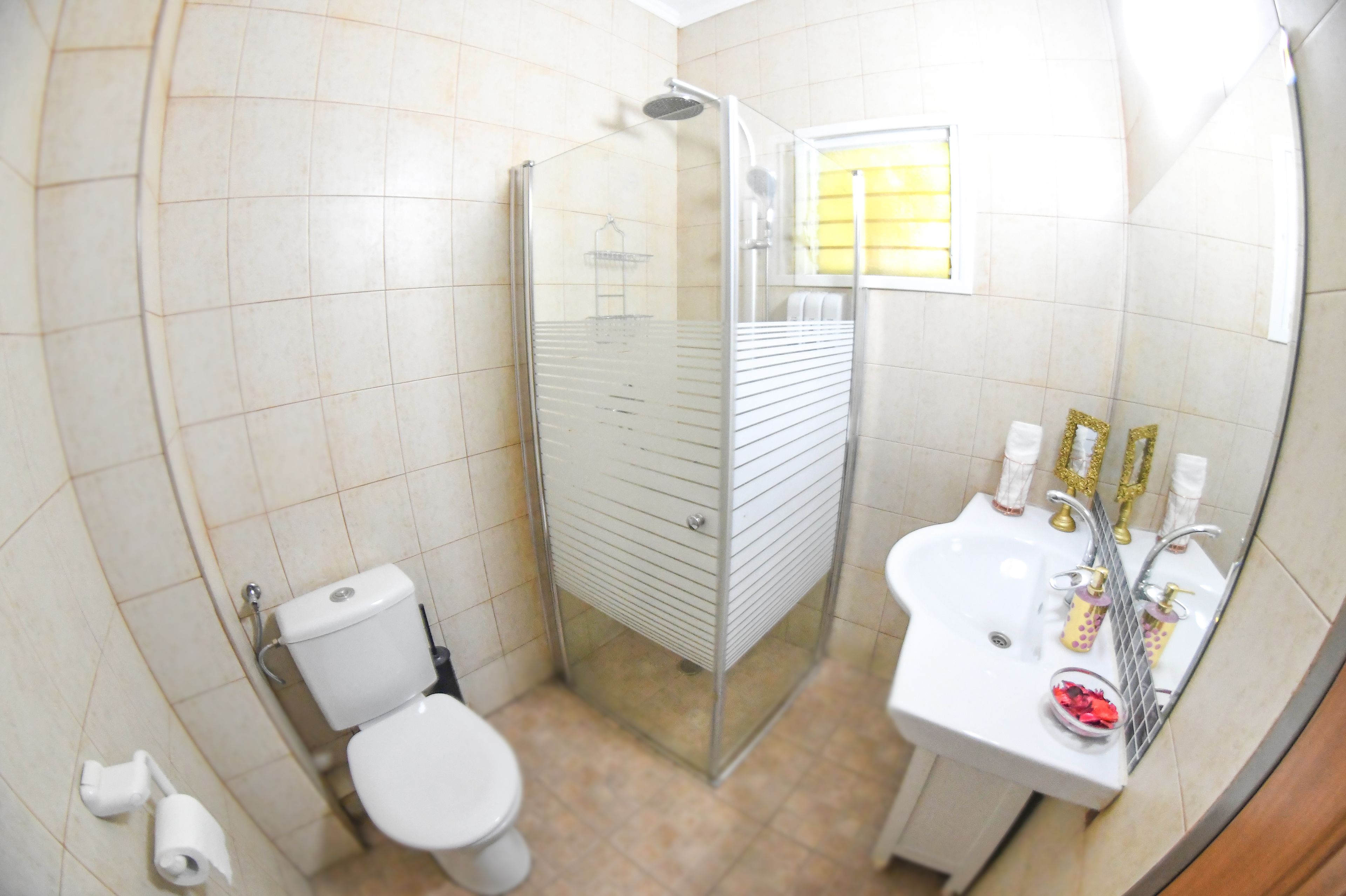 free toiletries, hair dryer, bathrobes, towels