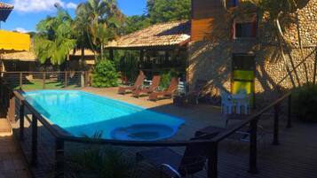 Outdoor pool, open 8:00 AM to 10:00 PM, sun loungers