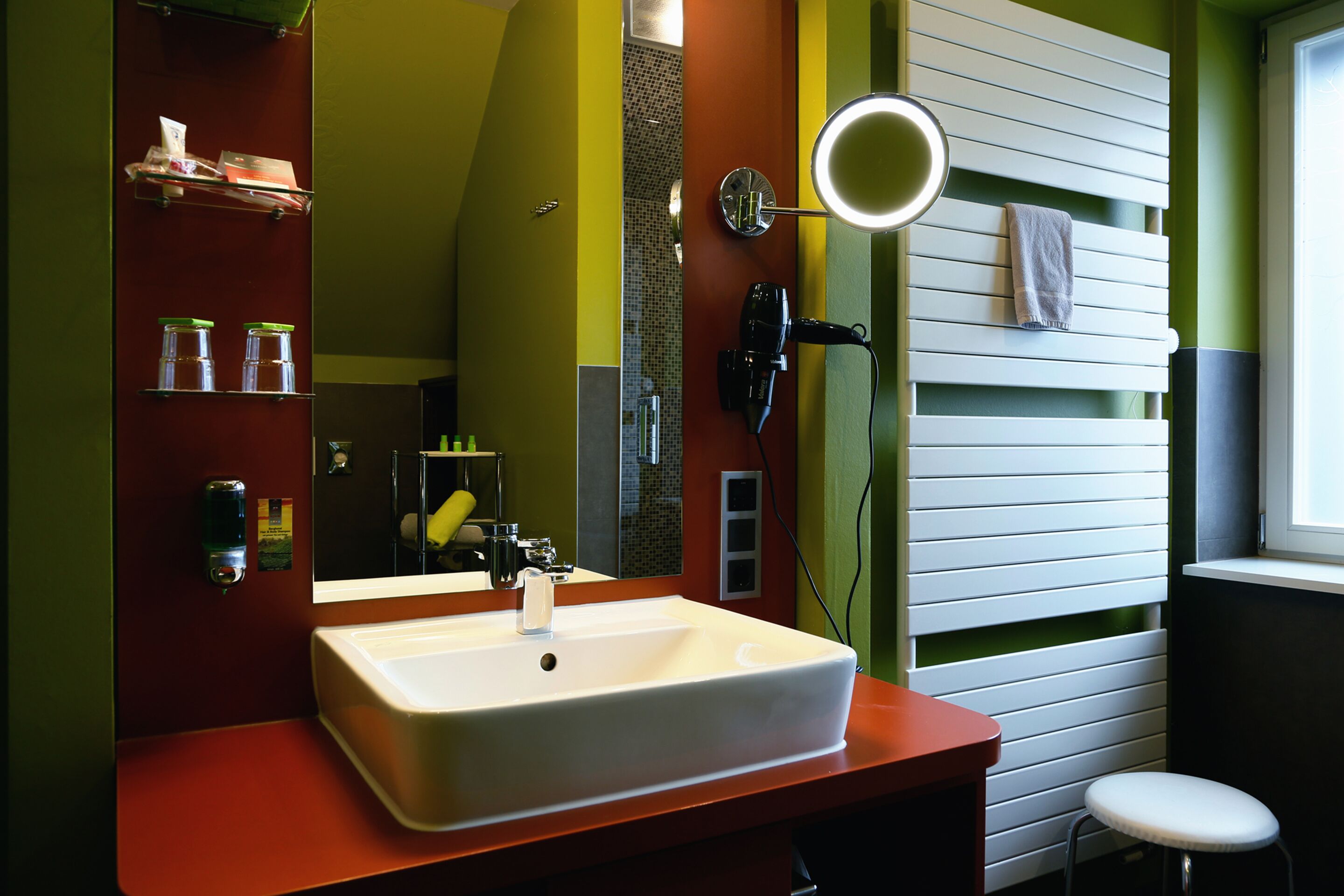 superior double room | bathroom | shower, free toiletries, hair dryer, towels