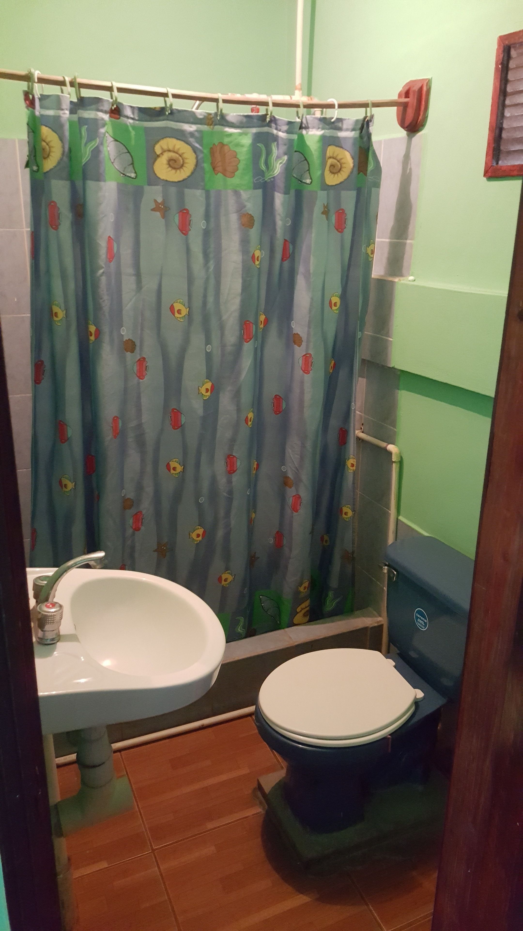 habitacion doble basica. 1 cama doble con ventilador | bathroom | shower, towels