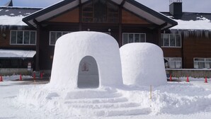 A building with two snow structures resembling igloos in front. - Yamadake Onsen Resort Shin Tamagawa Onsen (Senboku)