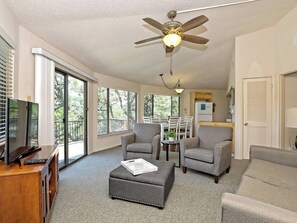 Smart-tv, een open haard en een dvd-speler