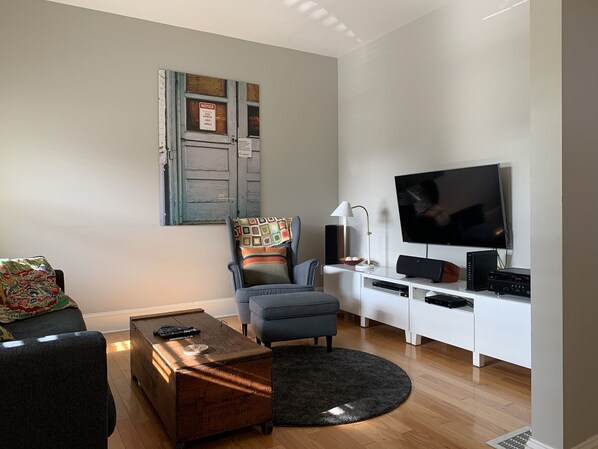 Smart TV, DVD player, books, video library