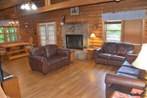 TV, fireplace, DVD player, books