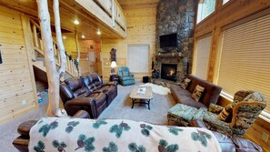 Flat-screen TV, fireplace, DVD player