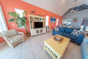 TV, DVD player, books, stereo