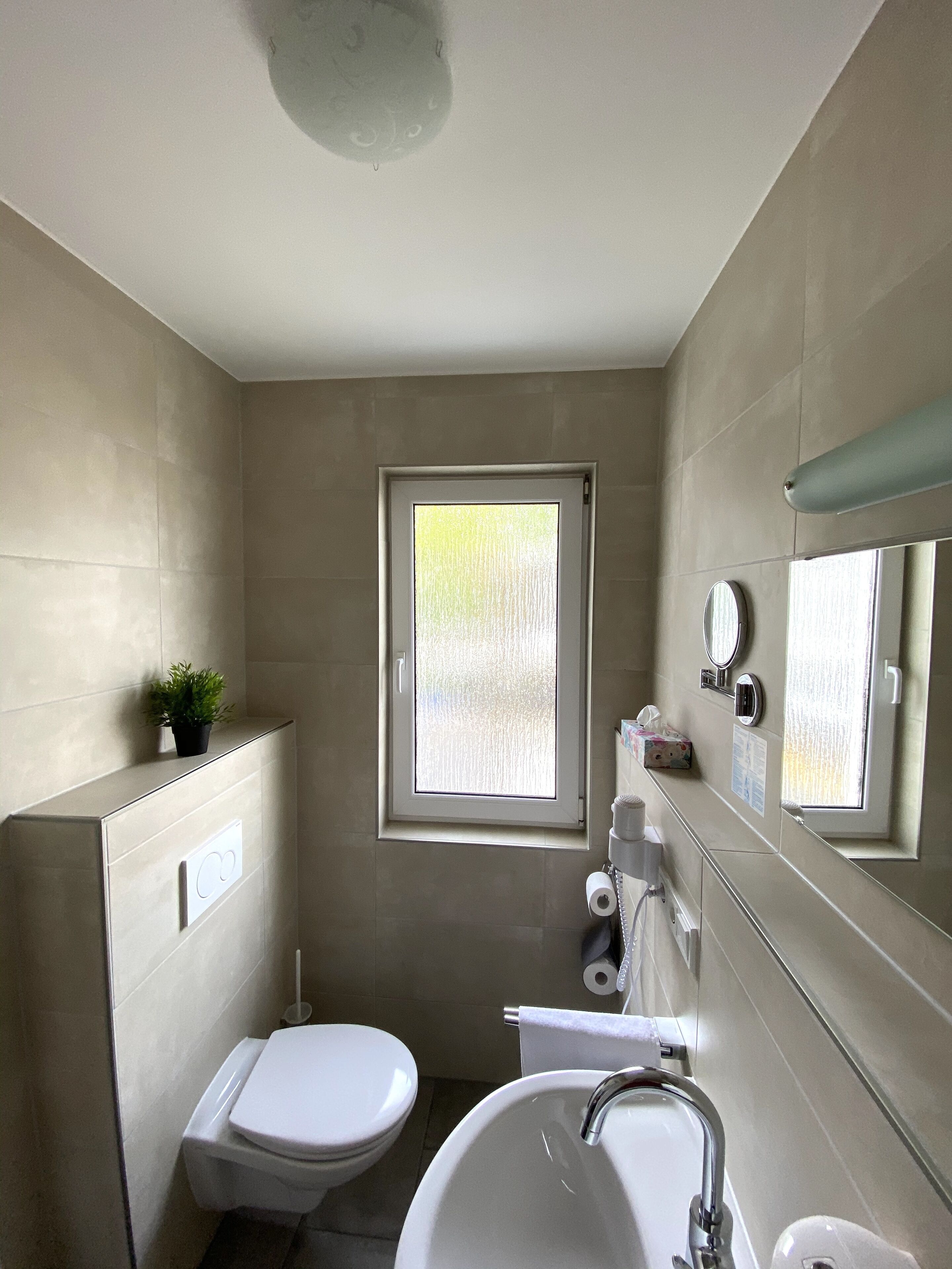 shower, free toiletries, hair dryer, towels