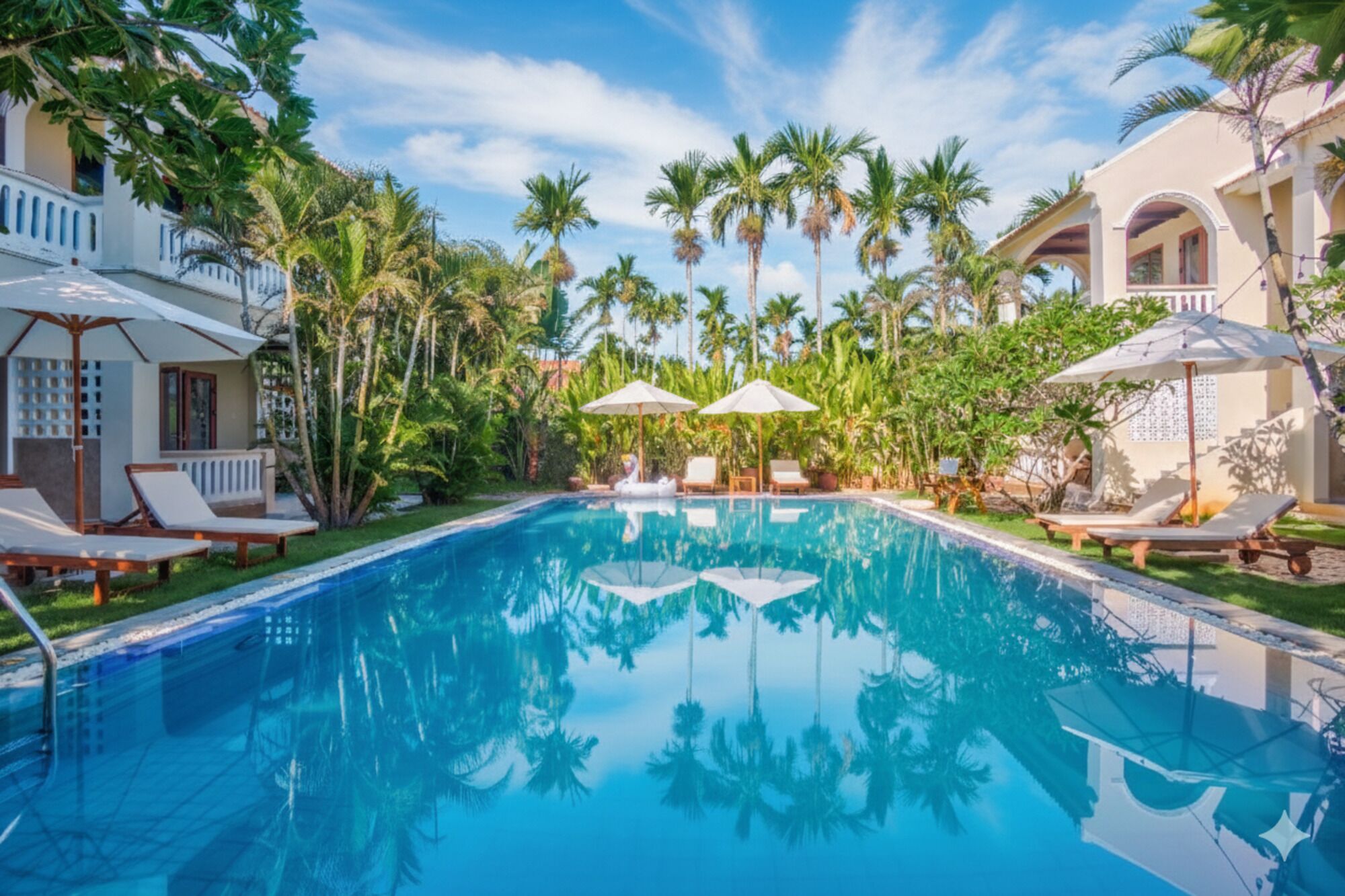 outdoor pool, open 7 am to 10:30 pm, pool umbrellas, pool loungers