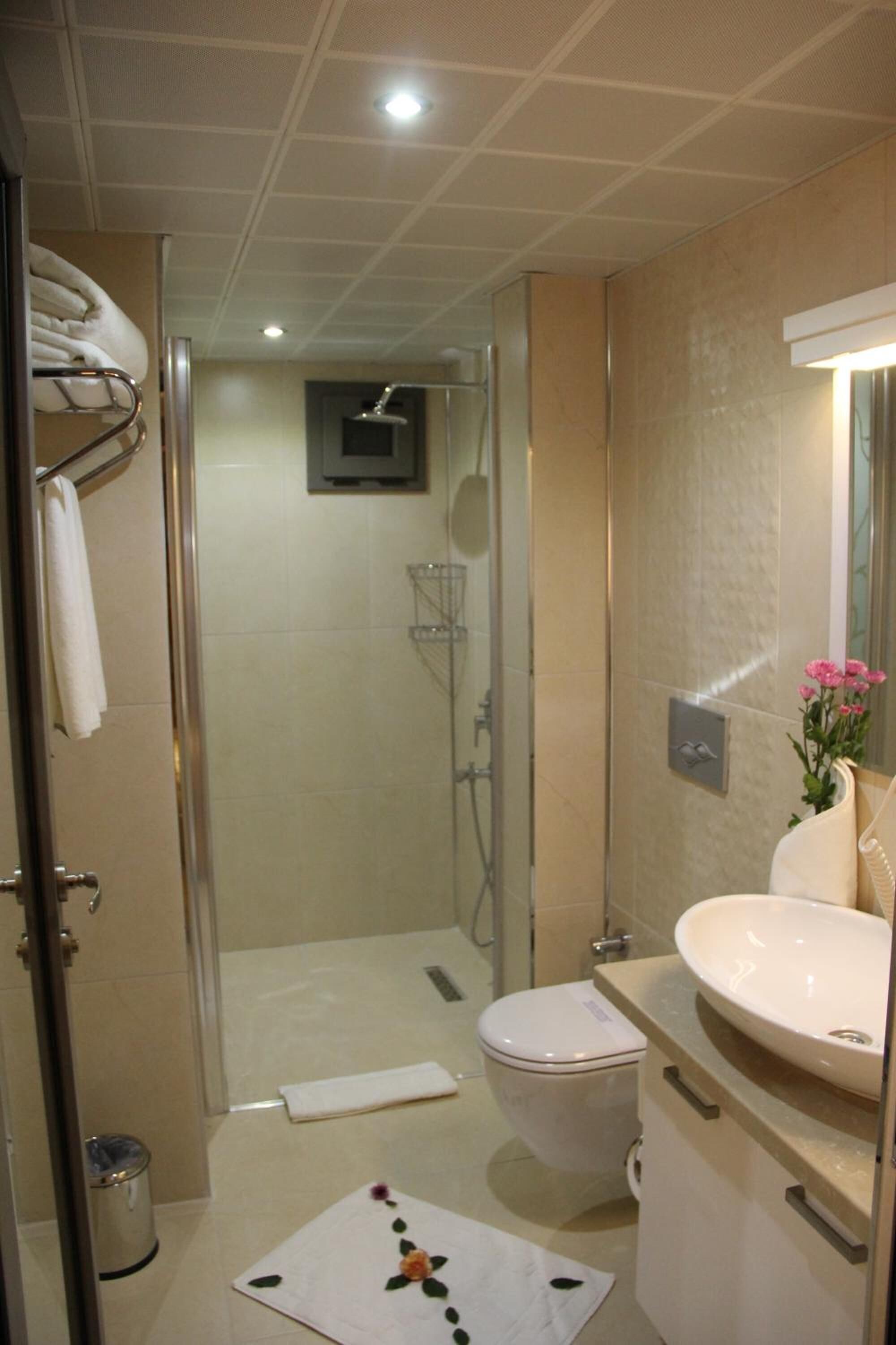 shower, rainfall showerhead, free toiletries, hair dryer