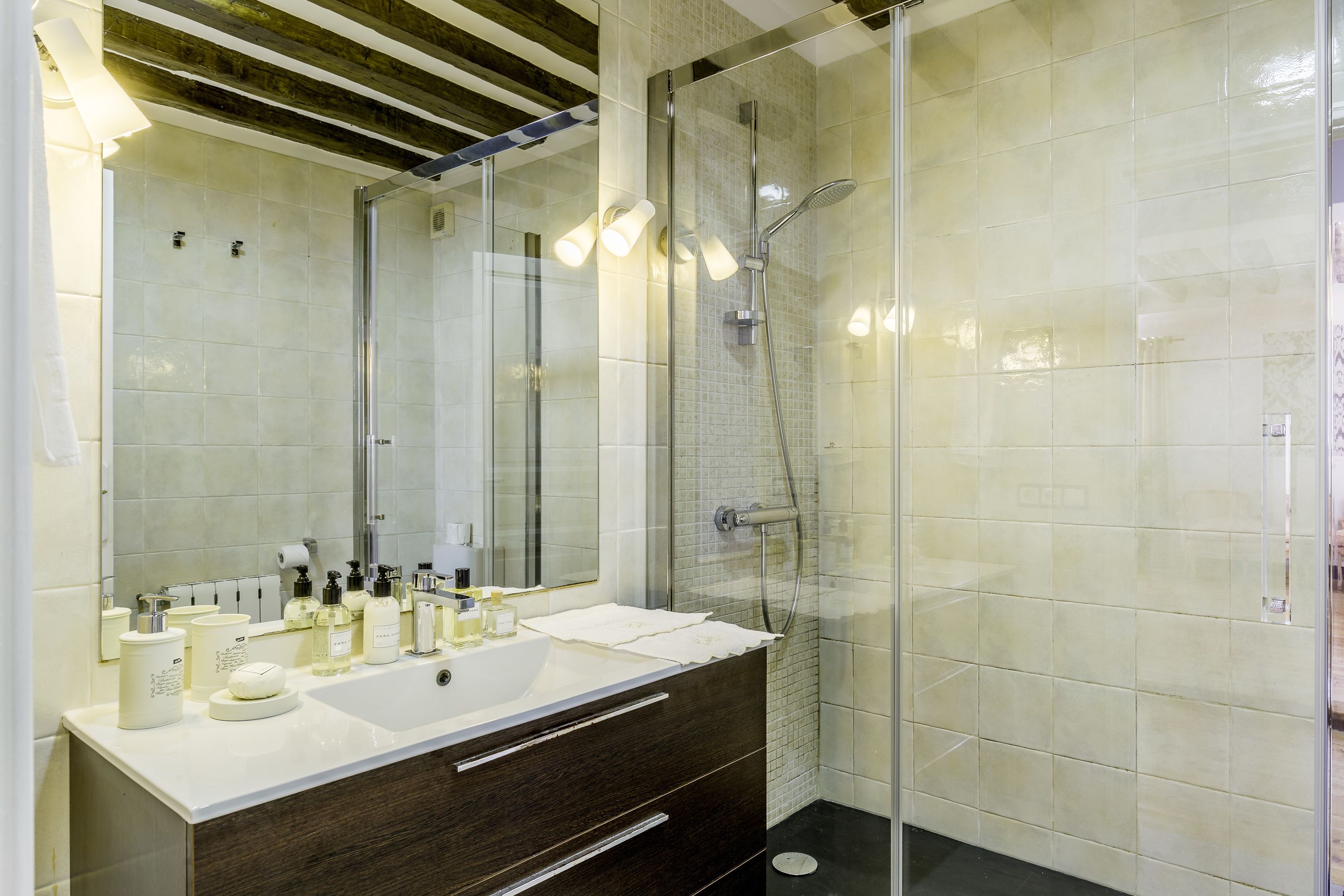 superior apartment | bathroom | shower, free toiletries, hair dryer, towels