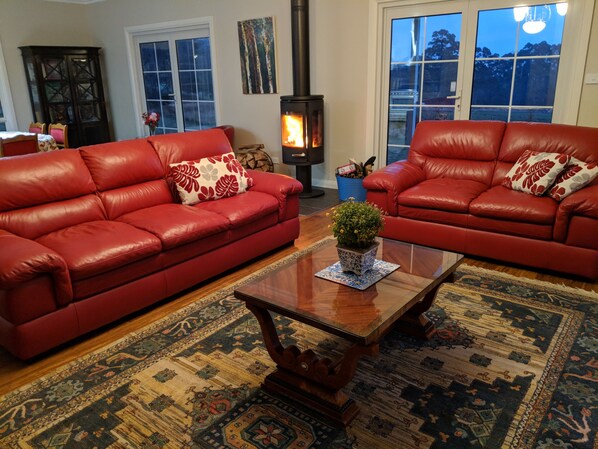 Fernseher, Kamin, DVD-Player, Bücher