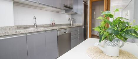 Kühlschrank, Mikrowelle, Herdplatte, Geschirrspüler