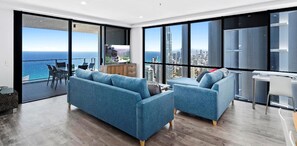Lvl 45 Designer Apartment, 2 Bedrooms, 2 Bathrooms, Ocean View | Living area - Circle on Cavill - Apartment Stay Private (Surfers Paradise)