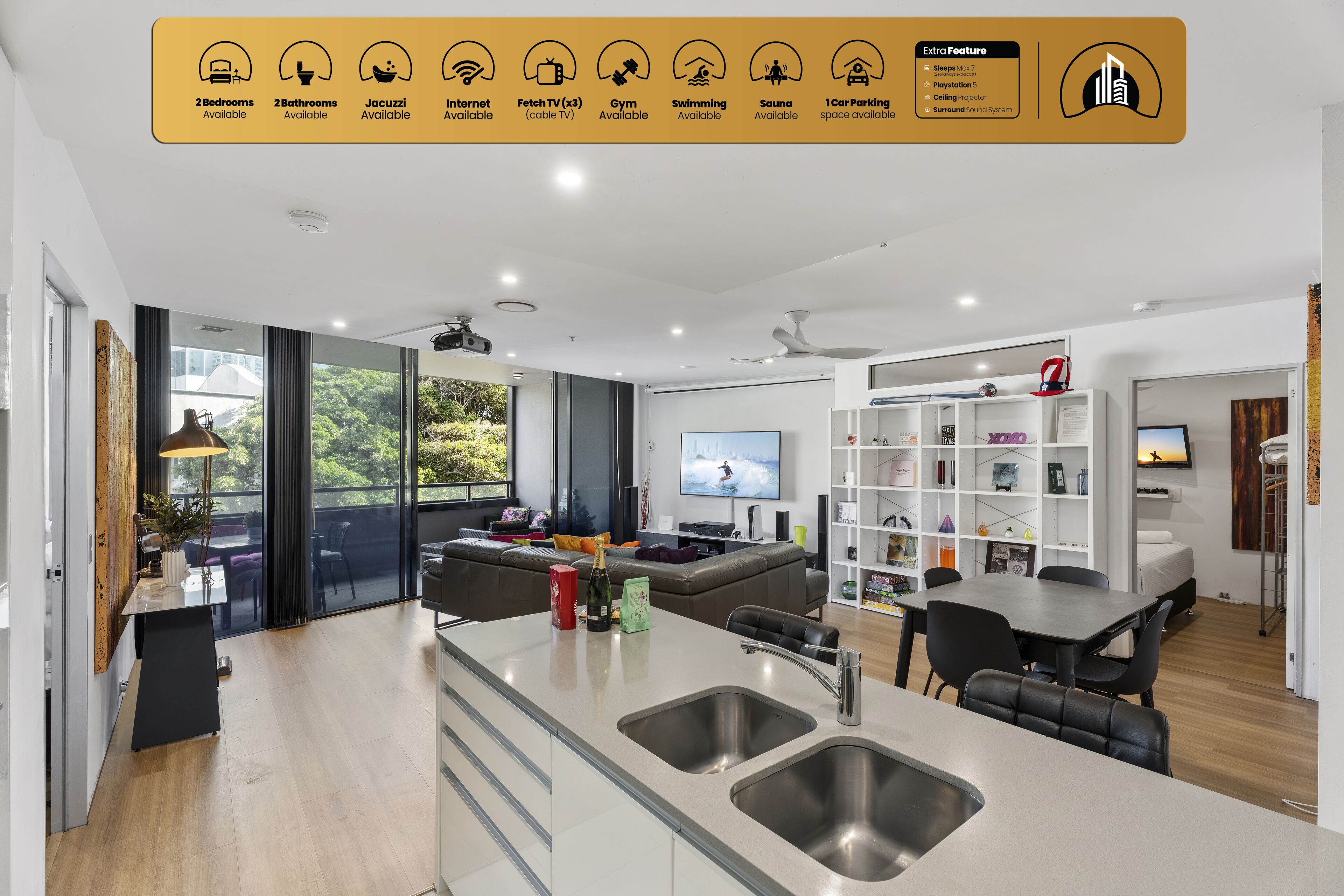 Luxury Spa Designer, 2 Bedroom 2 Bathroom, Family Apartment | Living area