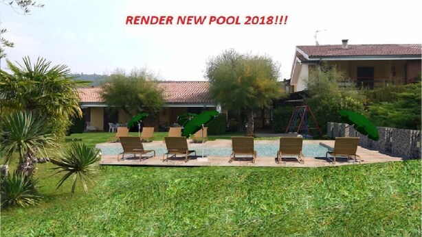 A pool area with lounge chairs and umbrellas. - Garda Residences   Le Rasole Economy (Garda)