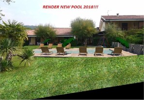A pool area with lounge chairs and umbrellas. - Garda Residences   Le Rasole Economy (Garda)