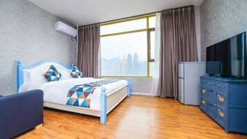 Desk, blackout curtains, iron/ironing board, free WiFi