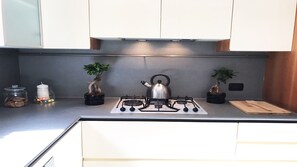 Fridge, microwave, oven, dishwasher