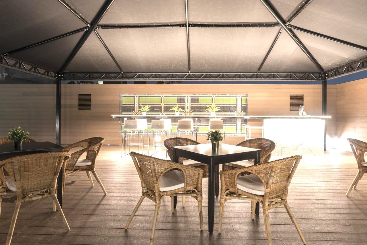 outdoor pool, open 5:00 pm to 9:00 pm, pool umbrellas, pool loungers