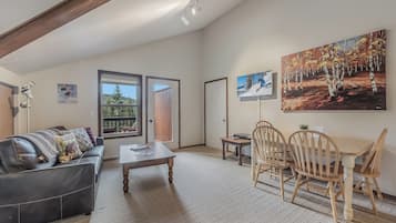 Smart TV, fireplace, DVD player, books