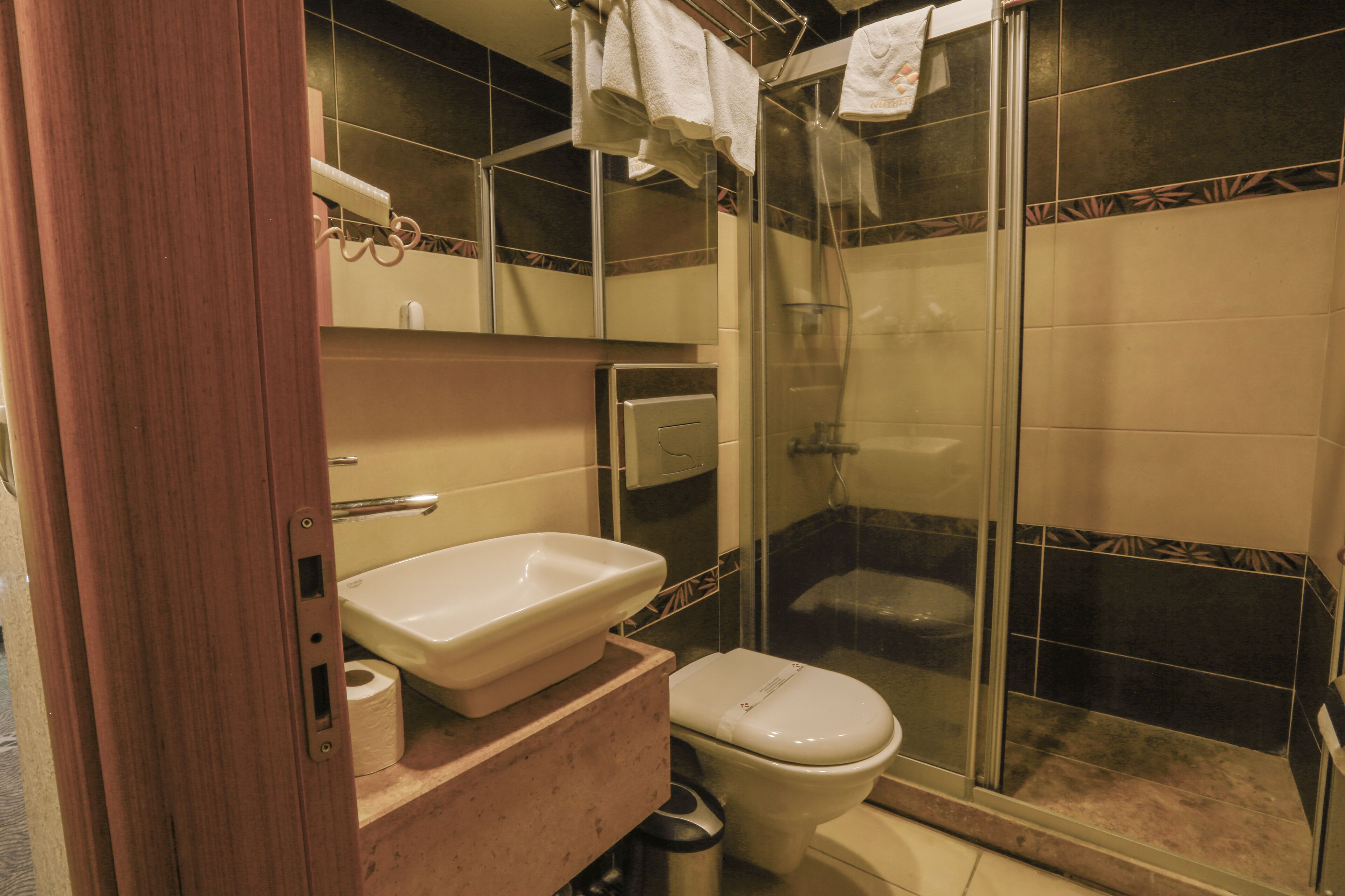 shower, free toiletries, slippers, bidet