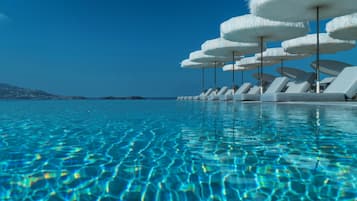 Indoor pool, seasonal outdoor pool, free pool cabanas, pool umbrellas