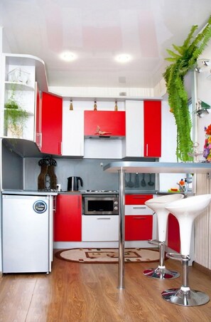 Apartment, 1 Bedroom (Krasnoarmeyskaya, 43) | Private kitchen | Fridge, microwave, stovetop, electric kettle