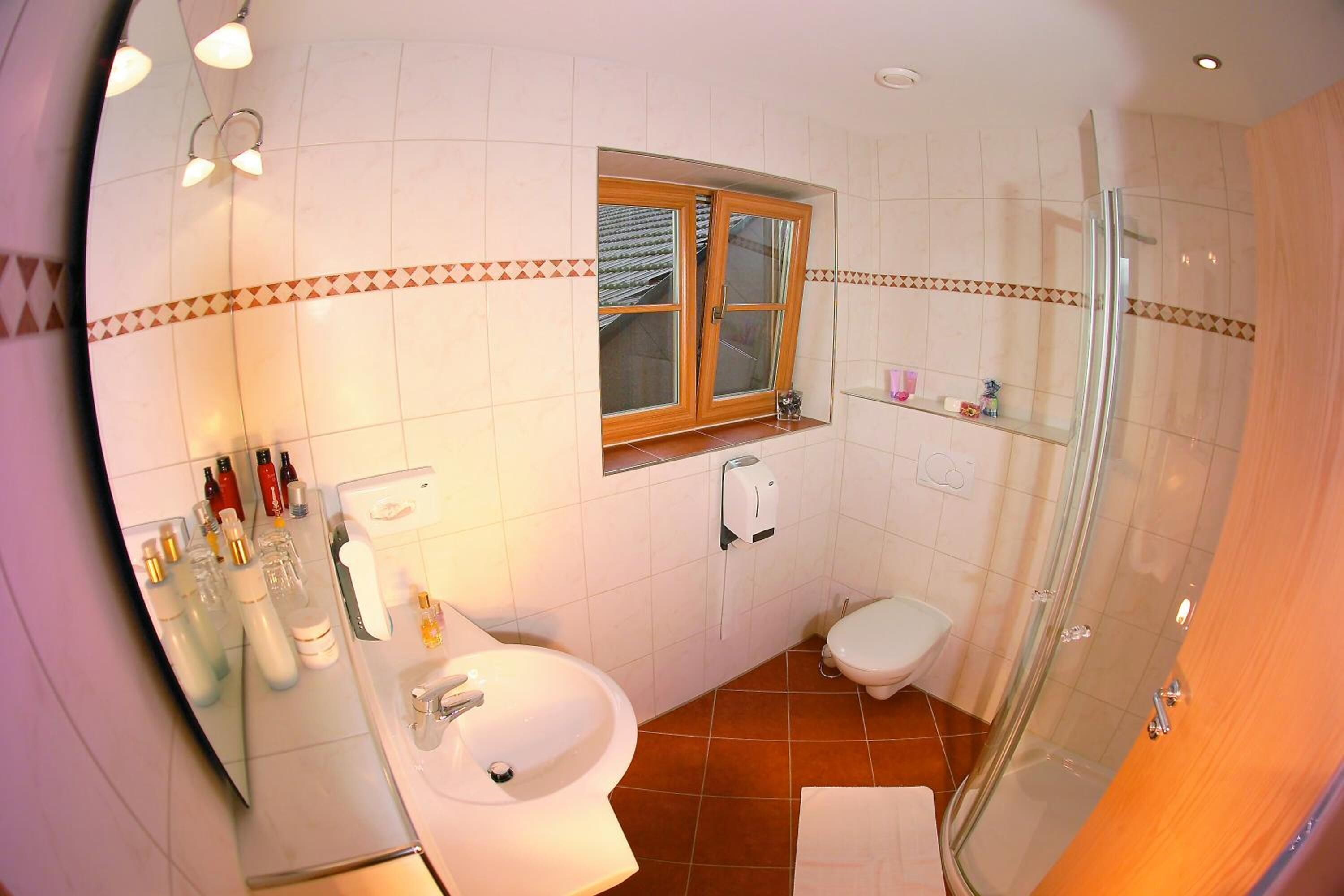 shower, free toiletries, hair dryer, towels