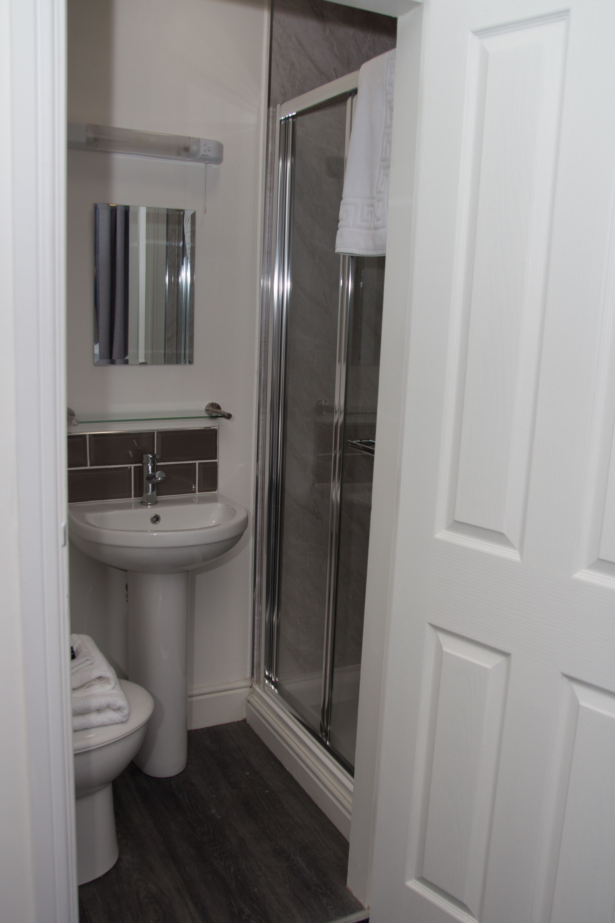 Shower, free toiletries, hair dryer, towels