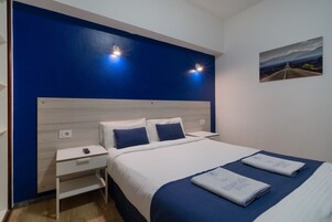 Habitación con 1 cama doble o 2 individuales, baño privado | Escritorio, espacio para trabajar con un portátil, cortinas opacas