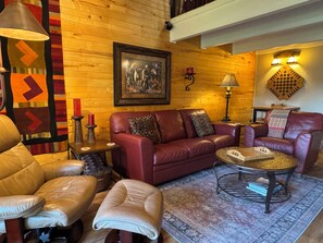 Smart TV, fireplace, DVD player, books