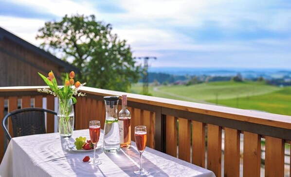 Outdoor dining - Vacation apartment on a farm, 75 sqm up to 5 persons, for families (Obing)