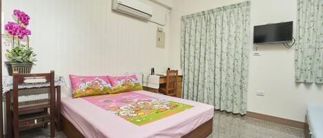 Desk, blackout curtains, soundproofing, rollaway beds