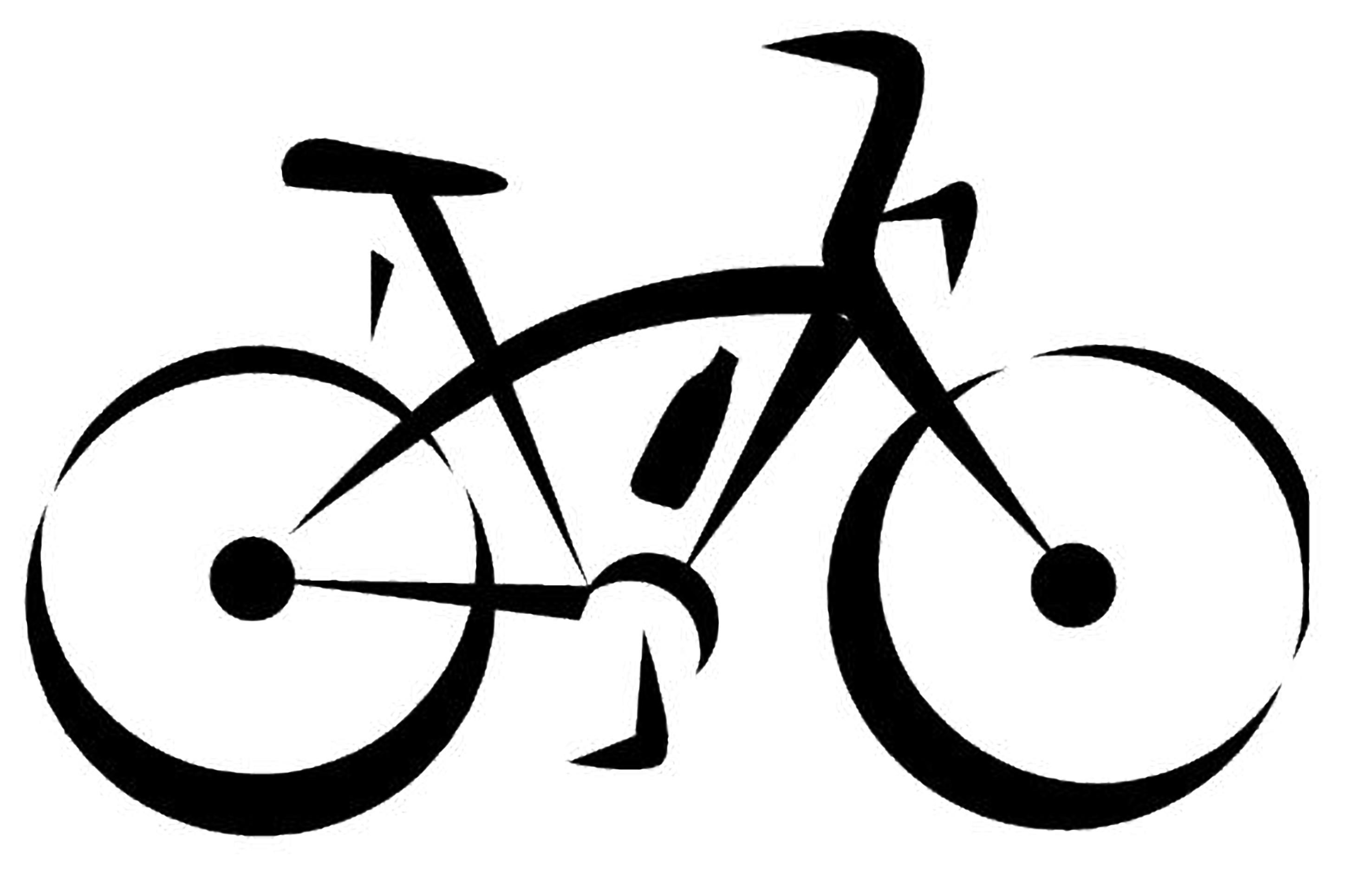 A black and white silhouette of a bicycle.
