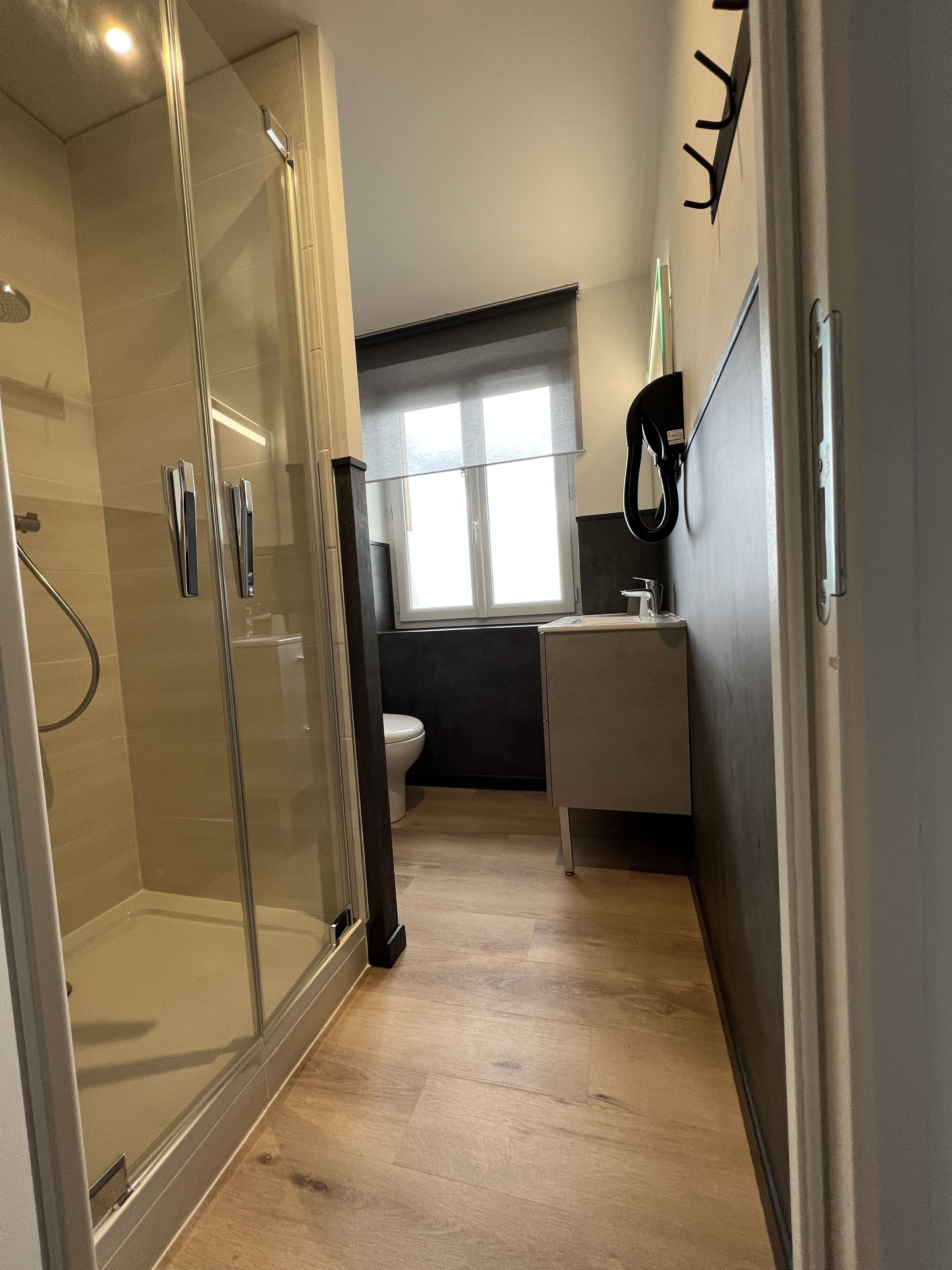 family room | bathroom | shower, free toiletries, hair dryer, towels
