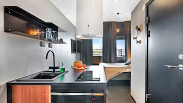 Ministudio Apartment For Two with Balcony | Private kitchen | Fridge, microwave, oven, stovetop