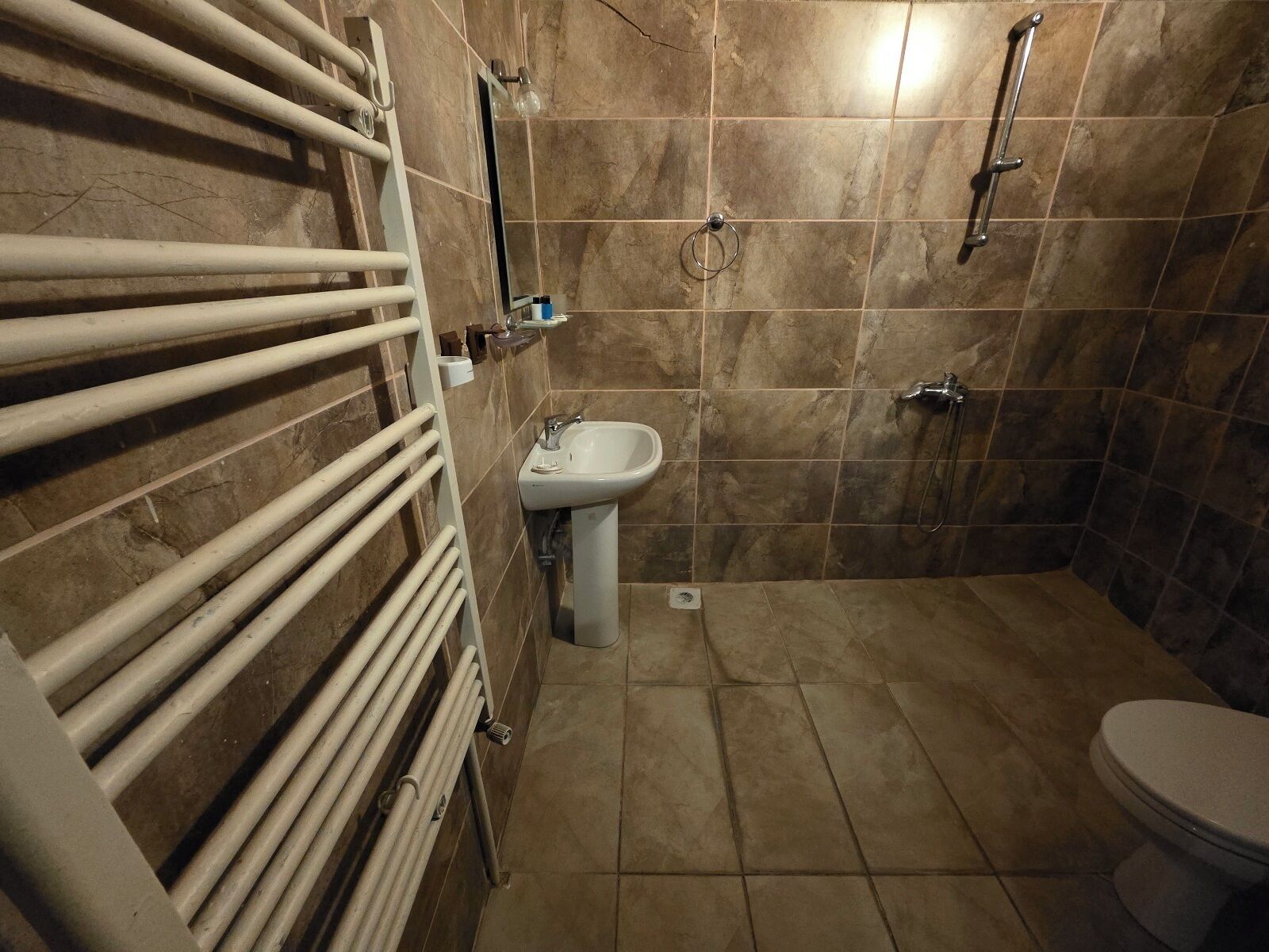 Shower, free toiletries, hair dryer, slippers