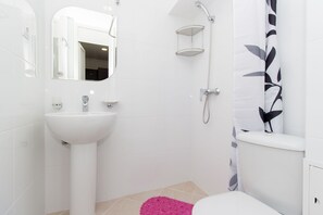 Shower, free toiletries, hair dryer, bathrobes