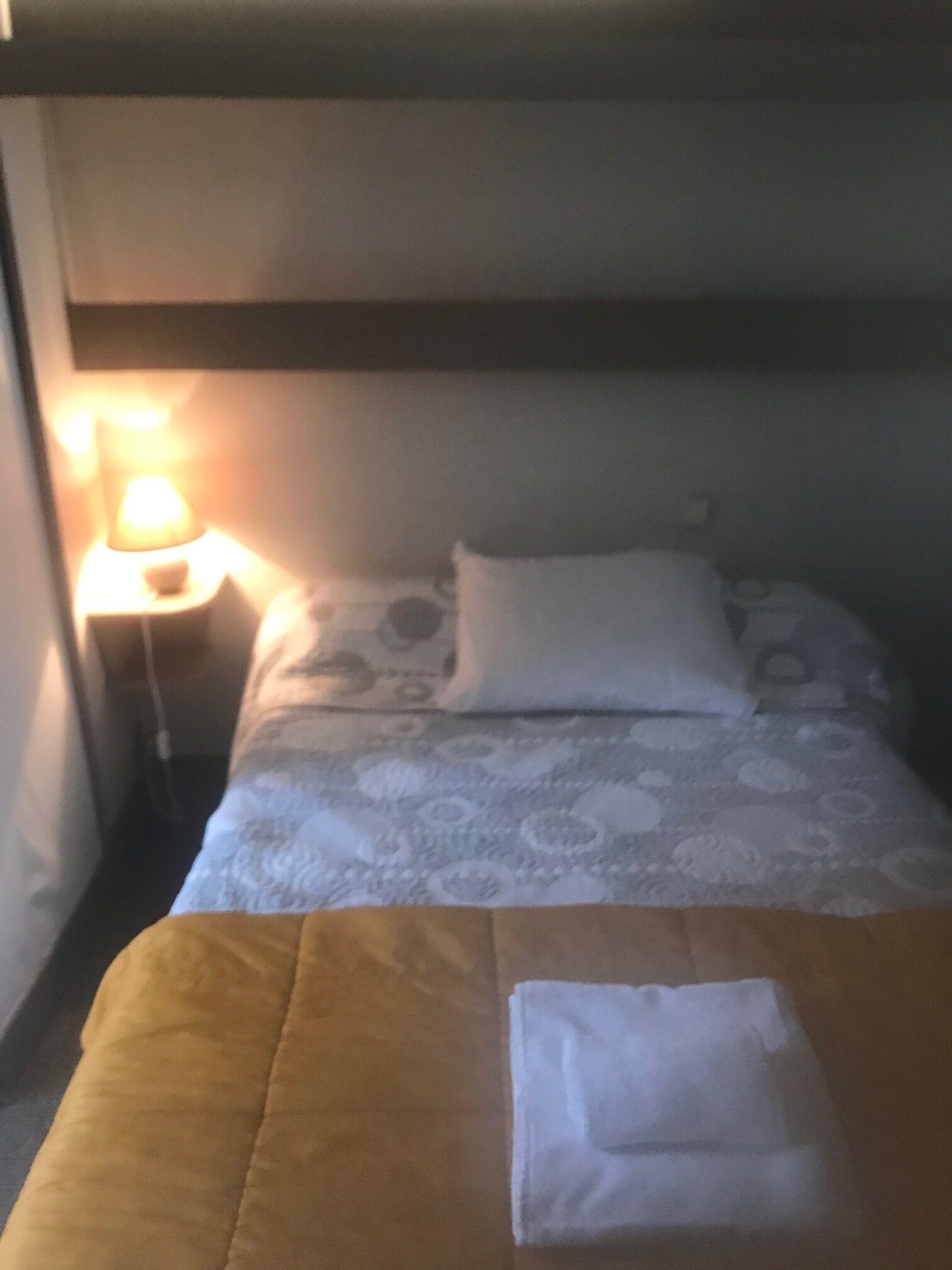 single room | premium bedding, desk, laptop workspace, blackout curtains