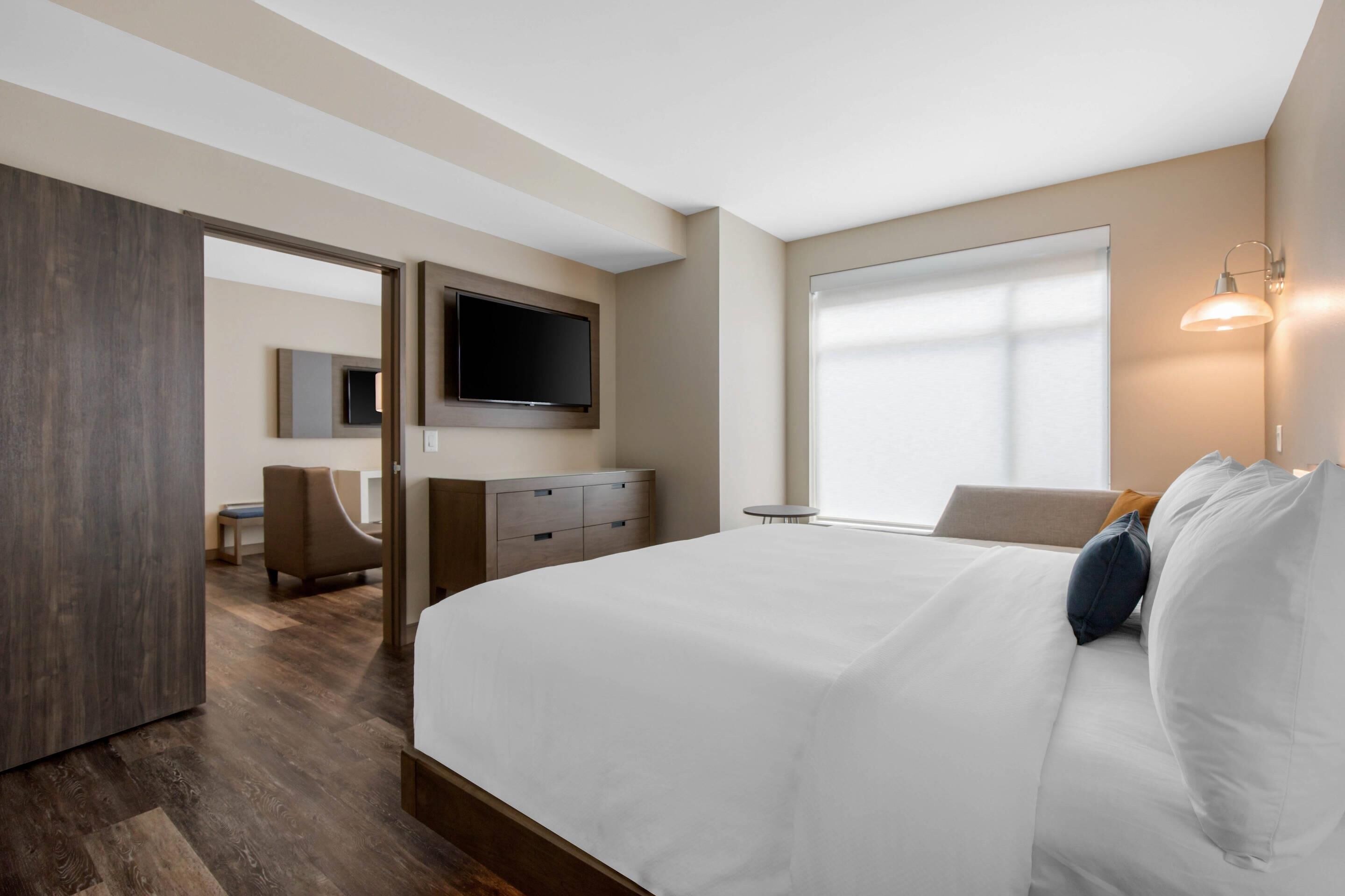 Hypo-allergenic bedding, desk, laptop workspace, iron/ironing board