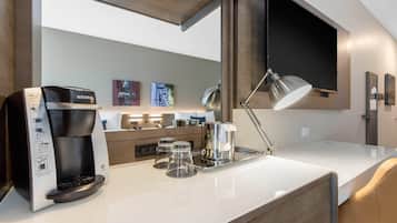 Hypo-allergenic bedding, desk, laptop workspace, iron/ironing board