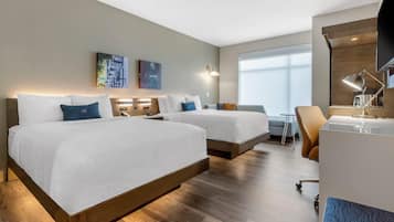 Hypo-allergenic bedding, desk, laptop workspace, iron/ironing board