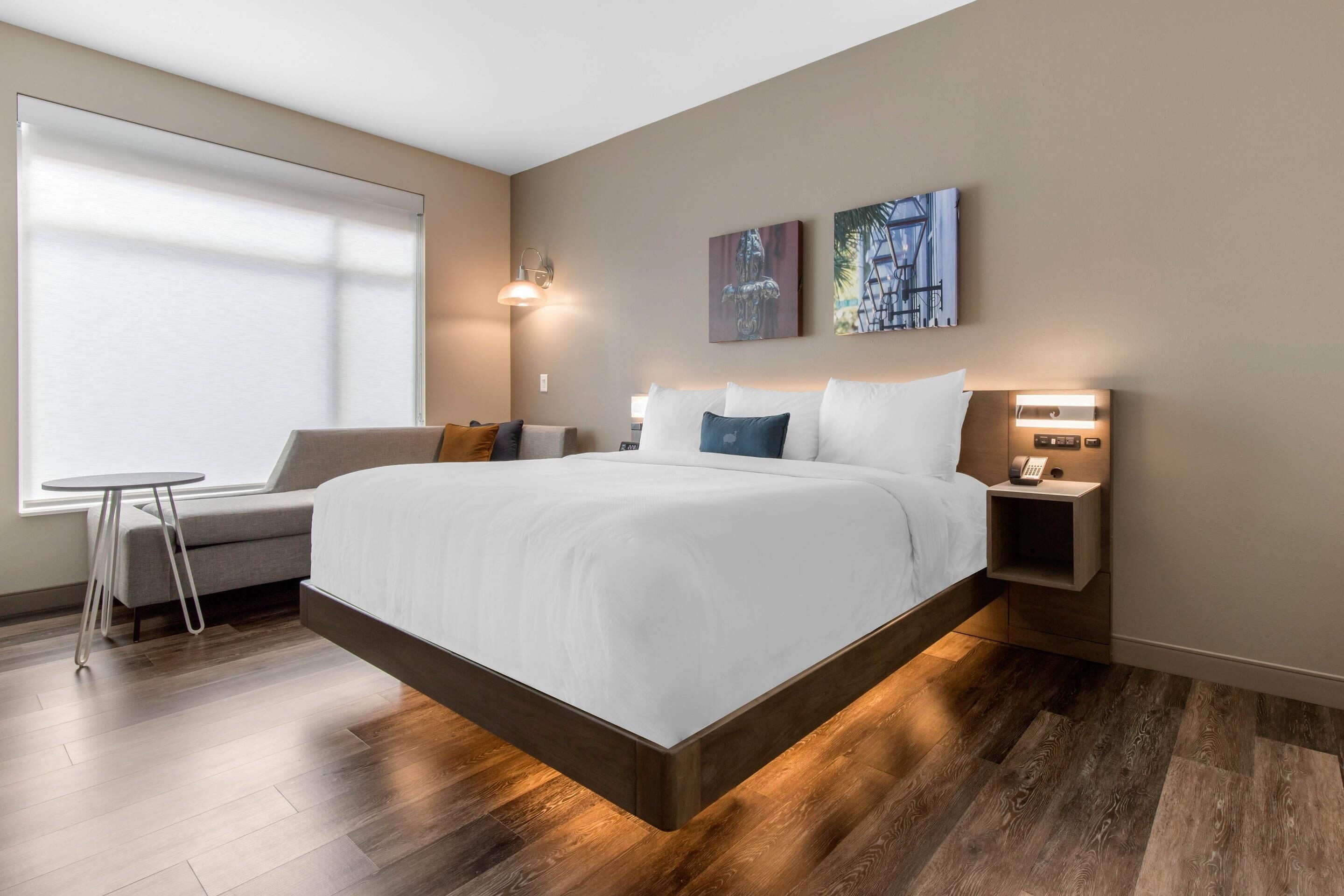 Hypo-allergenic bedding, desk, laptop workspace, iron/ironing board