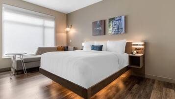 Hypo-allergenic bedding, desk, laptop workspace, iron/ironing board