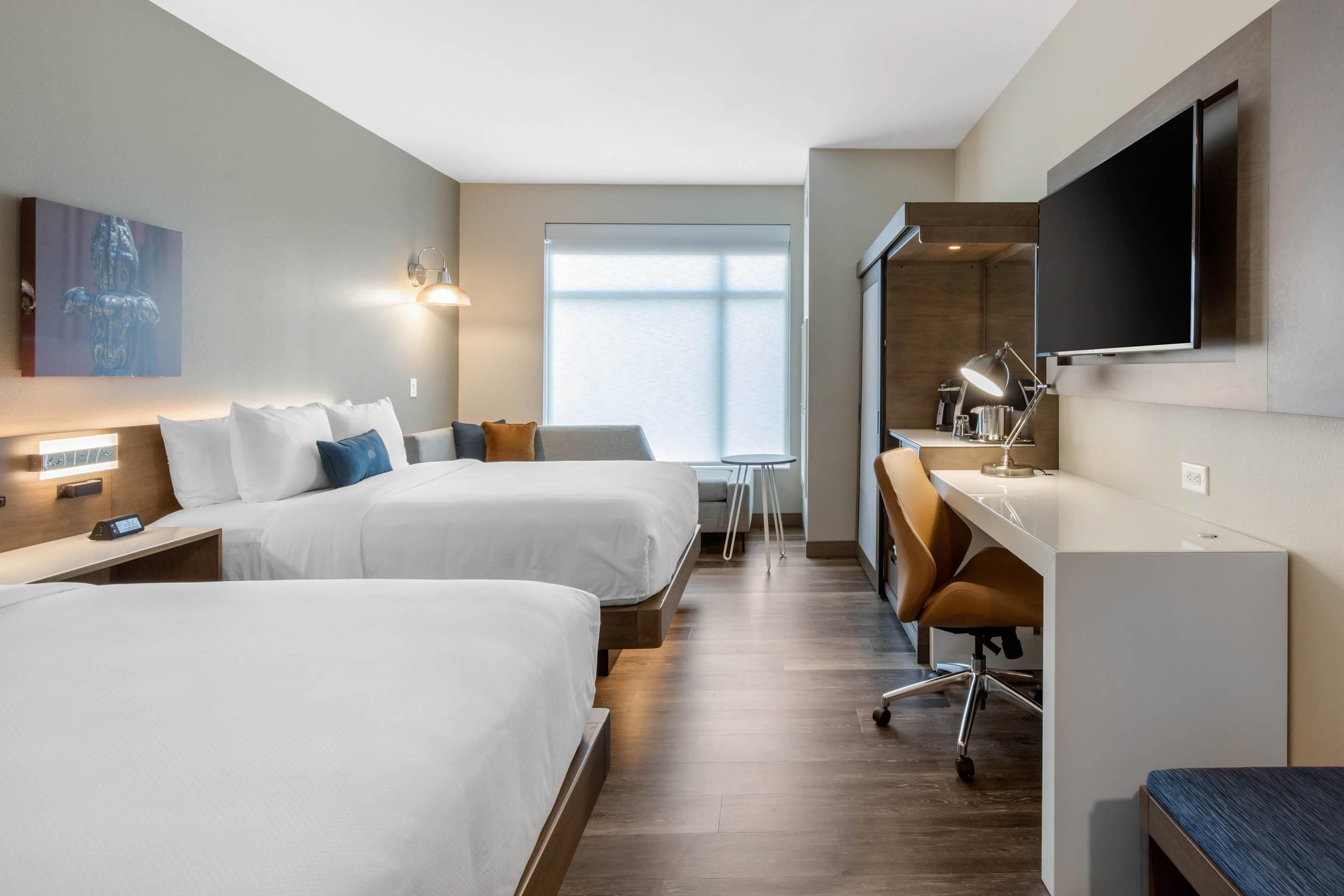 hypo-allergenic bedding, desk, laptop workspace, iron/ironing board