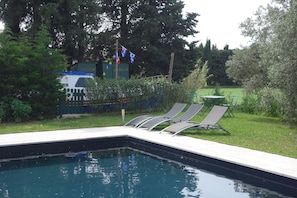 Outdoor pool, pool loungers