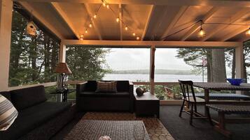Smart TV, chimenea y libros