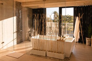 Kamar Double Mewah | Kamar mandi | Bathtub dan shower terpisah, pancuran hujan,  dan pengering rambut
